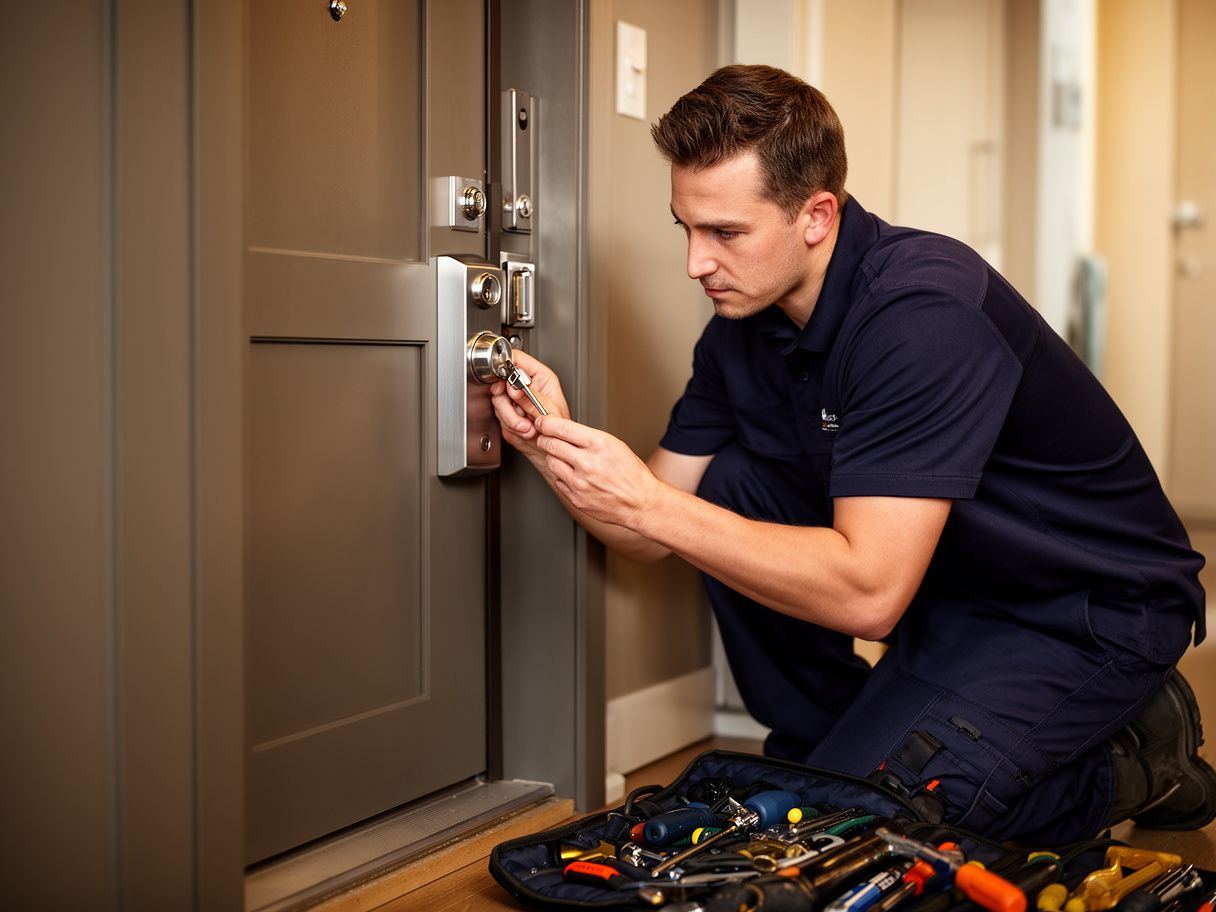 QuickSmith locksmith fitting a deadbolt on a Kuala Lumpur apartment door